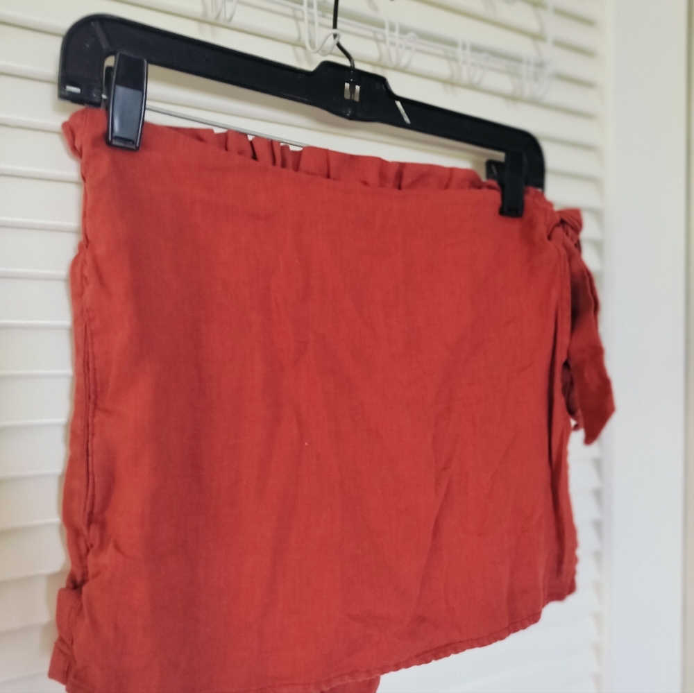 Christian Siriano NY 100% Linen Skort Side Tie Size XS Rust Pockets